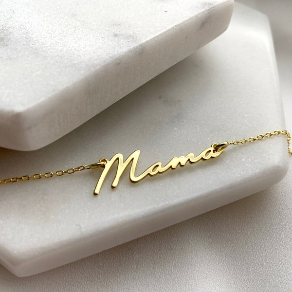 14k Gold Mama Necklace, Gold Name Necklace, Mothers Day Gift, New Mom Jewellery, Mother Necklace