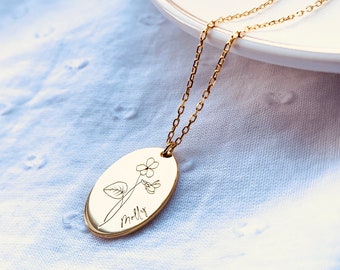 Dainty Birth Flower Necklace,  Gold Birth Month Necklace