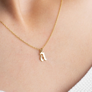 Personalised Old English Initial Necklace, Dainty Letter Pendant Silver, Gothic Monogram Gold, Christmas, Mother, Bridesmaid, New Mom Gift