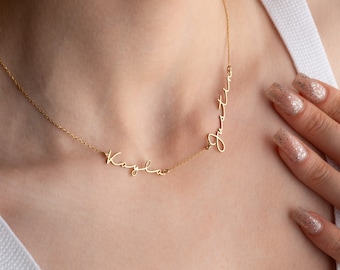 Twee naamketting, dubbele naamketting, gouden ketting met meerdere namen, 2 naamsieraden, moederketting