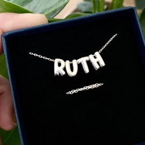 Dainty Sterling Silver Name Necklace: 3D Bubble Letter, Personalized Initial