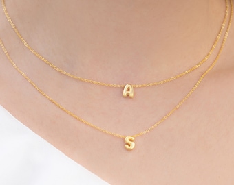 Collana con lettere minuscole in oro 14k - Ciondolo iniziale bolla 3D personalizzato - Regalo perfetto per la mamma - Gioielli per la festa della mamma