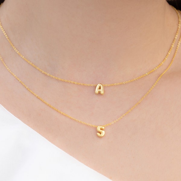 14k Gold Tiny Letter Necklace - Personalized 3D Bubble Initial Pendant - Mom's Perfect Gift - Mother's Day Jewelry