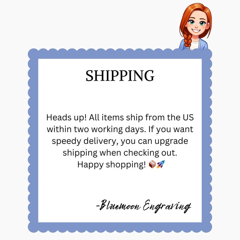 a woman holding a sign that says shipping heads up all items from the us within