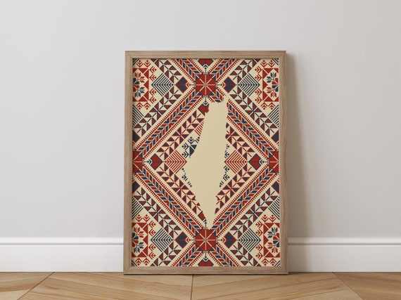Palestinian Tatreez Poster Giclée Fine Art Print Decor Embroidery Map Free Palestine Traditional Heritage Artwork Sage Red Poster Home decor
