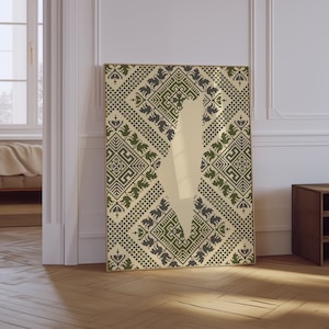 Druckbare Wandkunst Palästinensische Muster Tatreez Stickerei Karte Gratis Palästina Kunstwerk Herunterladbares Poster Minimale Neutrale Muslimische Wohnkultur