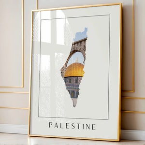 Carte de la Palestine, affiche murale de la mosquée du dôme du rocher, impression giclée, impression d'oeuvre d'art de la mosquée de Jérusalem, neutre musulman, décoration d'intérieur, impression d'art