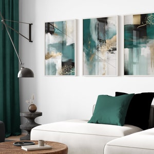 3er Set Islamische Wandkunst Druckbare Abstrakte Dhikr Teal Schwarz Goldene Kunst Herunterladbare Arabische Kalligraphie Moderne Muslimische Wohnkultur Kunstdateien