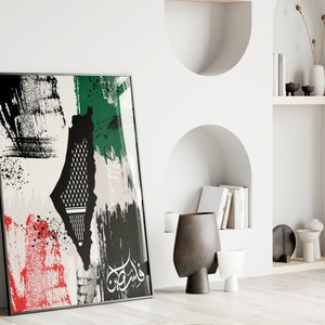 Abstrato Palestina Keffiyeh Mapa Cartaz Arte Impressão Giclê Caligrafia Árabe Livre Palestina Alta qualidade Física Impressa Moderna Decoração de Casa
