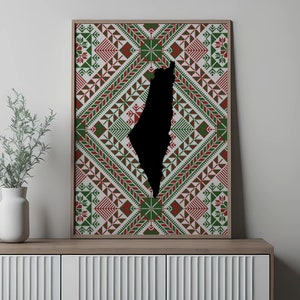 Affiche palestinienne de Tatreez, impression giclée d'art déco, broderie carte, couleurs du drapeau de la Palestine gratuit, rouge vert noir, oeuvre d'art affiche décoration d'intérieur