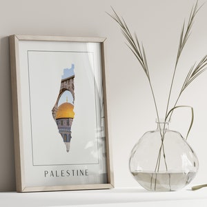Druckbare Wandkunst Palästina Karte Al Quds Druck Felsendom Moschee Palästinensisches Wandgemälde Kunstwerk herunterladbares Poster Gemälde Minimal Neutral