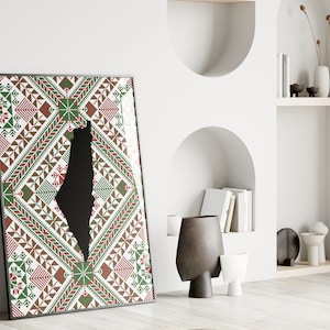 Art mural imprimable motifs palestiniens broderie Tatreez carte oeuvre Palestine gratuite affiche téléchargeable minimal neutre musulman décoration d'intérieur