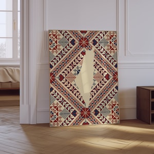 Druckbare Wandkunst Palästinensische Muster Tatreez Stickerei Karte Gratis Palästina Kunstwerk Herunterladbares Poster Minimale Neutrale Muslimische Wohnkultur