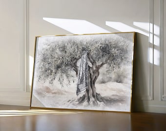 Palestine Art Olive Tree Wall Art Poster Giclèe Print Palestinian Keffiyeh Artwork Print Poster Mural Olive Farm Neutral Picture Home Decor