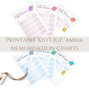 Tabla de memorización del Corán Hifdhs Imprimible para niños Juz Amma Surahs Hifz Tablas de recompensas descargables Herramienta de aprendizaje islámico