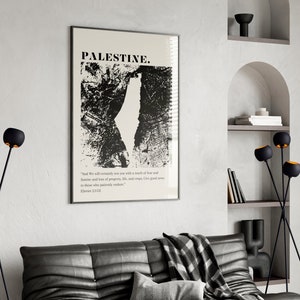 Afdrukbare muurkunst Minimalistische Palestina Kaart Koranvers Engels Gratis Palestina Artwork Downloadbare Poster Minimale Neutrale Moslim Home Decor