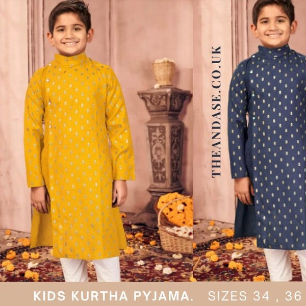 Kids Kurtha Pyjama, Sizes 34,36, Yellow kurtha, Blue Kurtha