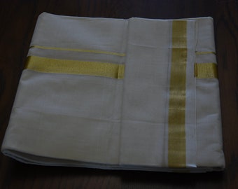 South Indian/Kerala Pure Handloom 1 inch Kasav Kerala white Mundu/ Dhothi for Men,next day despatch
