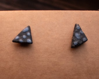 Black and Blue Triangle Ceramic Earrings
