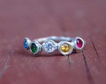 OOAK Wondering Rainbow Sterling Silver Stackable Ring Size 8