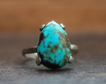 Farm Mouse Studio Turquoise Teardrop Pear Shaped Sterling Silver Ring Size 5.5