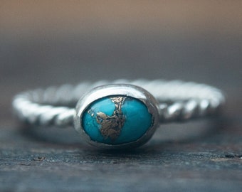 Turquoise East to West Sterling Silver Ring Size 8