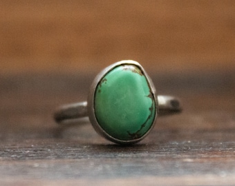 Turquoise Sterling Silver Ring, Spring Green Stone, Size 6.5