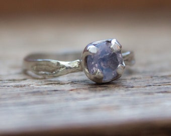 OOAK Nature Inspired Lavender Brilliant Cut Moonstone Sterling Silver Minimalistic Ring Size 7 (Prong Setting)