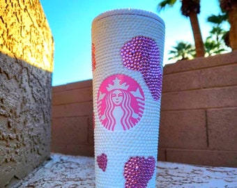 Chic Cow Print Pink & White Starbucks Studded Tumbler - Personalized 24oz Insulated Beauty!