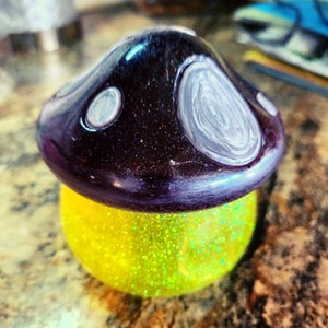 Resin Yellow Mushroom Stash Jar | Jewelry Jar | Handmade | Airtight Lid | Whimsical Design | Offered in Multiple Colors