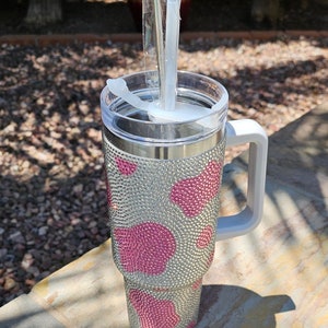 Cow Print Pink & White 40oz Studded Tumbler -Customize with your favorite colors!