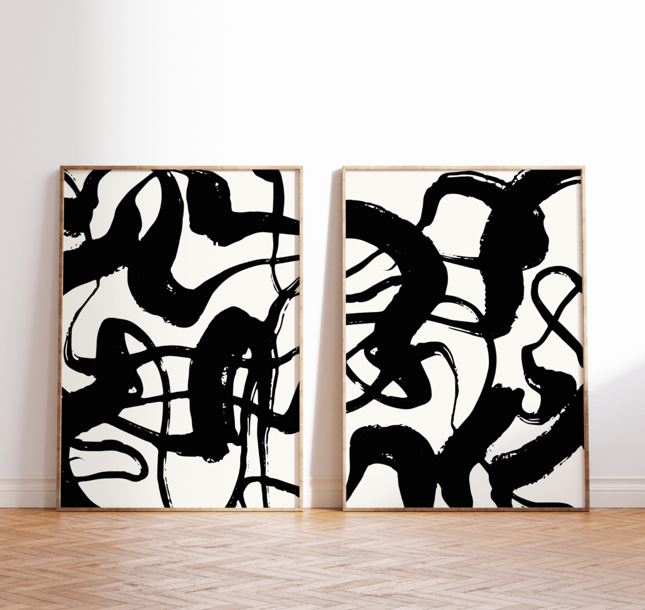 Black and White Abstract Art Print Set of 2, Modern Neutral Art ...