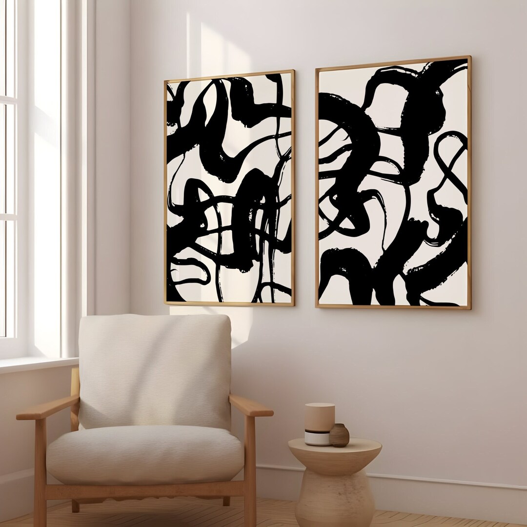 Black and White Abstract Art Print Set of 2, Modern Neutral Art ...