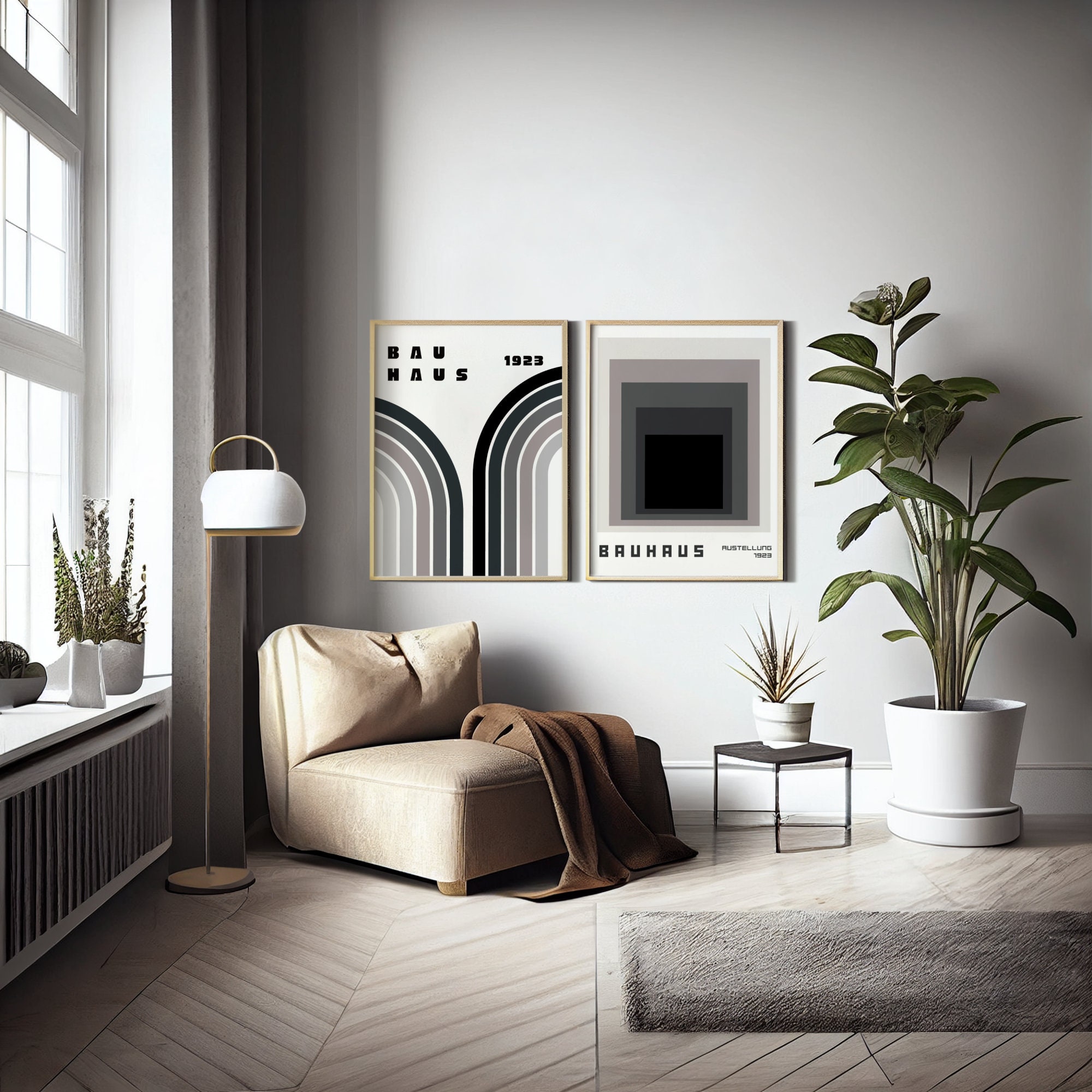 Bauhaus Gallery Wall Set of 2, Black and White Exhibition Posters ...