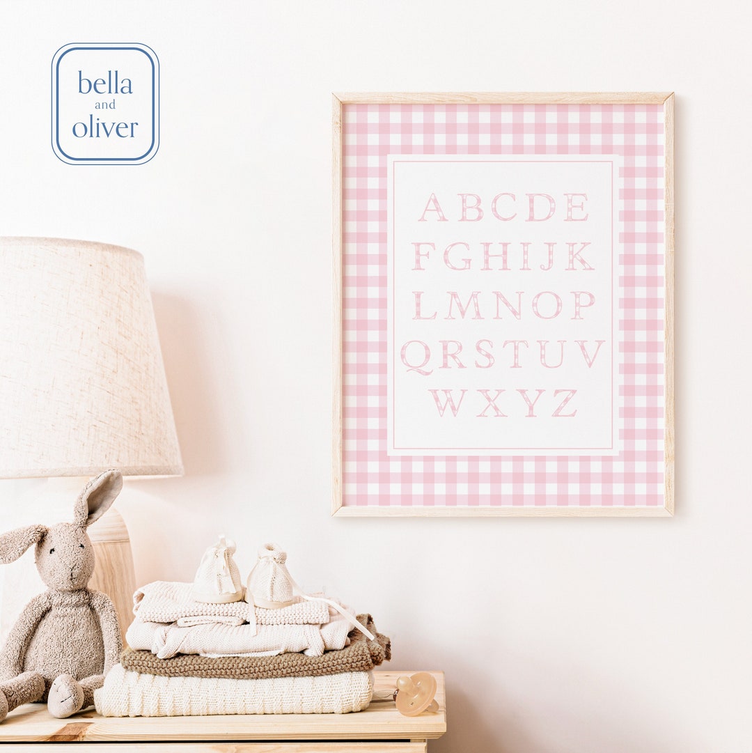 Pink Gingham Nursery Alphabet Printable Wall Art Girl Nursery Etsy