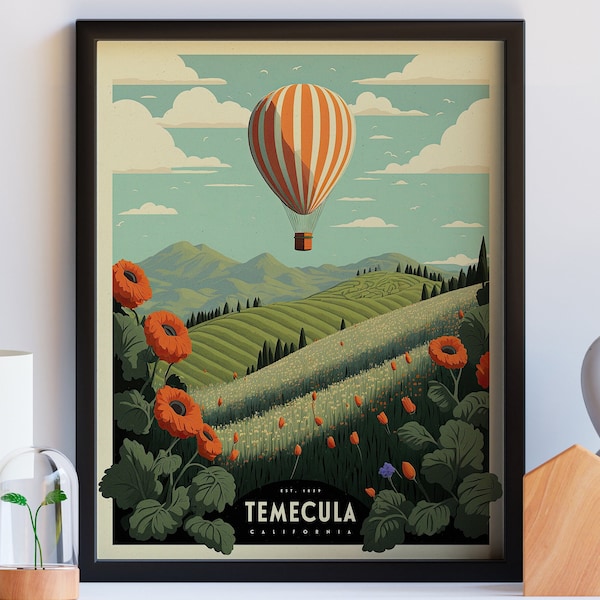 California Dreamin' | Hot Air Balloon | Temecula Wine Print Poster | Wine Wall Art | Gift | Wine Poster Print | Wine Painting | Wall Decor