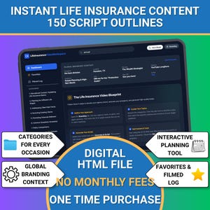 Life Insurance Video Scripts - 150 Social Media Outlines for Agents Interactive Marketing Workspace TikTok Reels YouTube Agency Content Tool