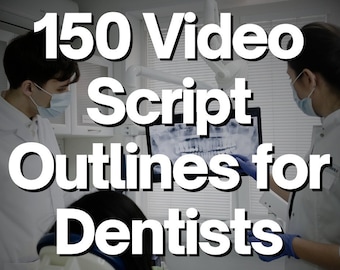 Pode incluir: Um dentista e um paciente em um consultório dentário. O texto na imagem diz "150 Roteiros de Vídeo para Dentistas. Transforme Seu Marketing Dental Sem Esforço."