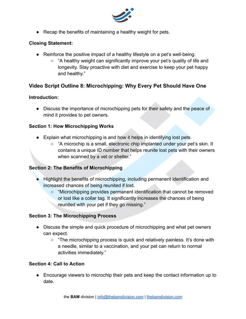 150 Sample Video Script Outline Templates for Veterinarians: Marketing ...