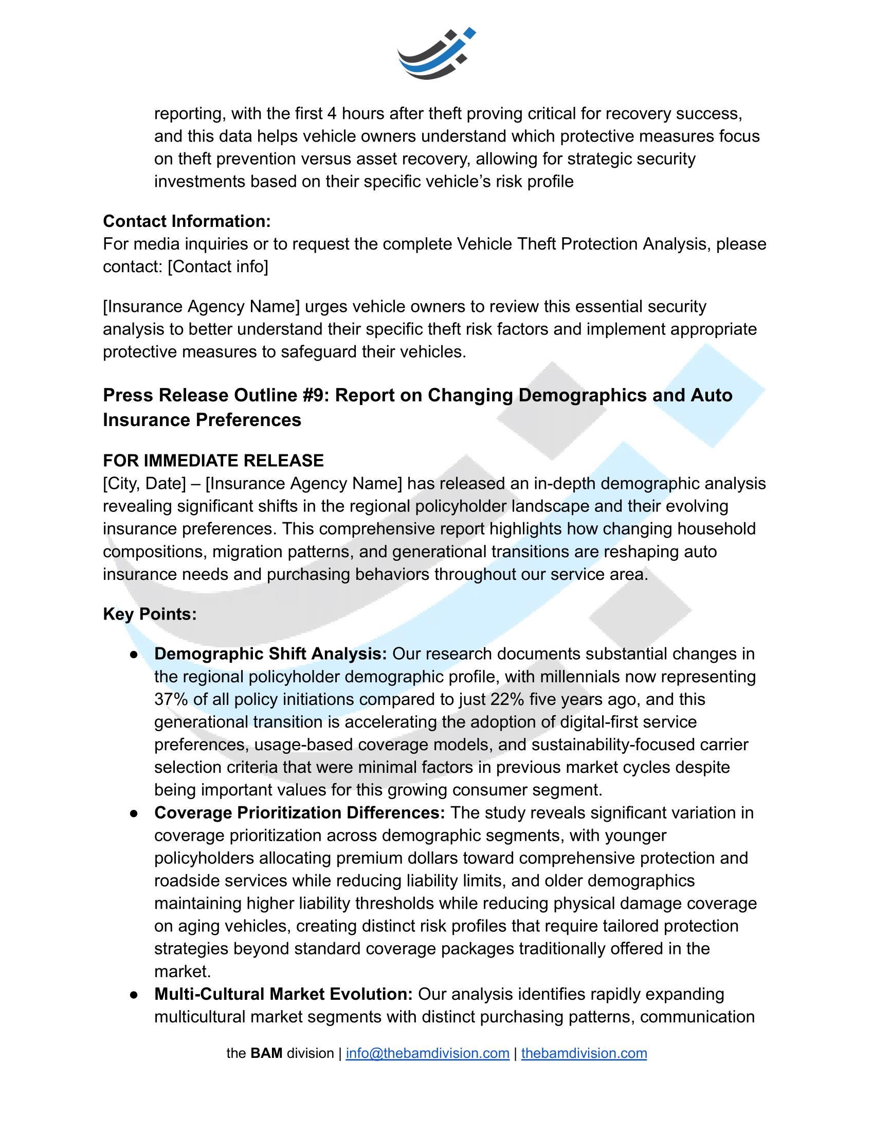 150 Press Release Template Outlines for Auto Insurance Brokers: DFY ...