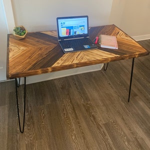 Wood Office Desk, Walnut Wood Desk Table, Rustic Working Desk, Wood Computer Desk, Small Writing Desk, Desk with inclined Hairpin Legs