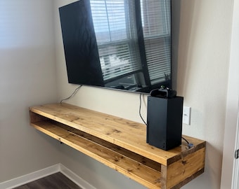 Floating TV Console With Storage, Solid Pine Wall Mounted Media Cabinet, Rustic Entertainment Center, Custom Wood Desk For Living Room