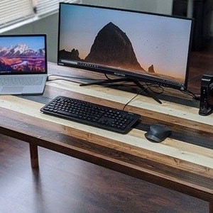 Wood Office Desk, Walnut Wood Desk Table, Rustic Working Desk, Wood Computer Desk, Small Writing Desk, Desk with inclined Wooden Legs