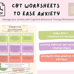 CBT Worksheets | Cognitive Distortions | Reframe Your Thoughts | Thought Challenging Worksheets | Therapy Worksheets | Anxiety Worksheets