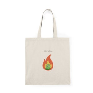 This is Fine Frog Tote Bag | Natural Cotton Tote Bag | Screen Printed Canvas Cloth | Cute Animal | Funny Meme