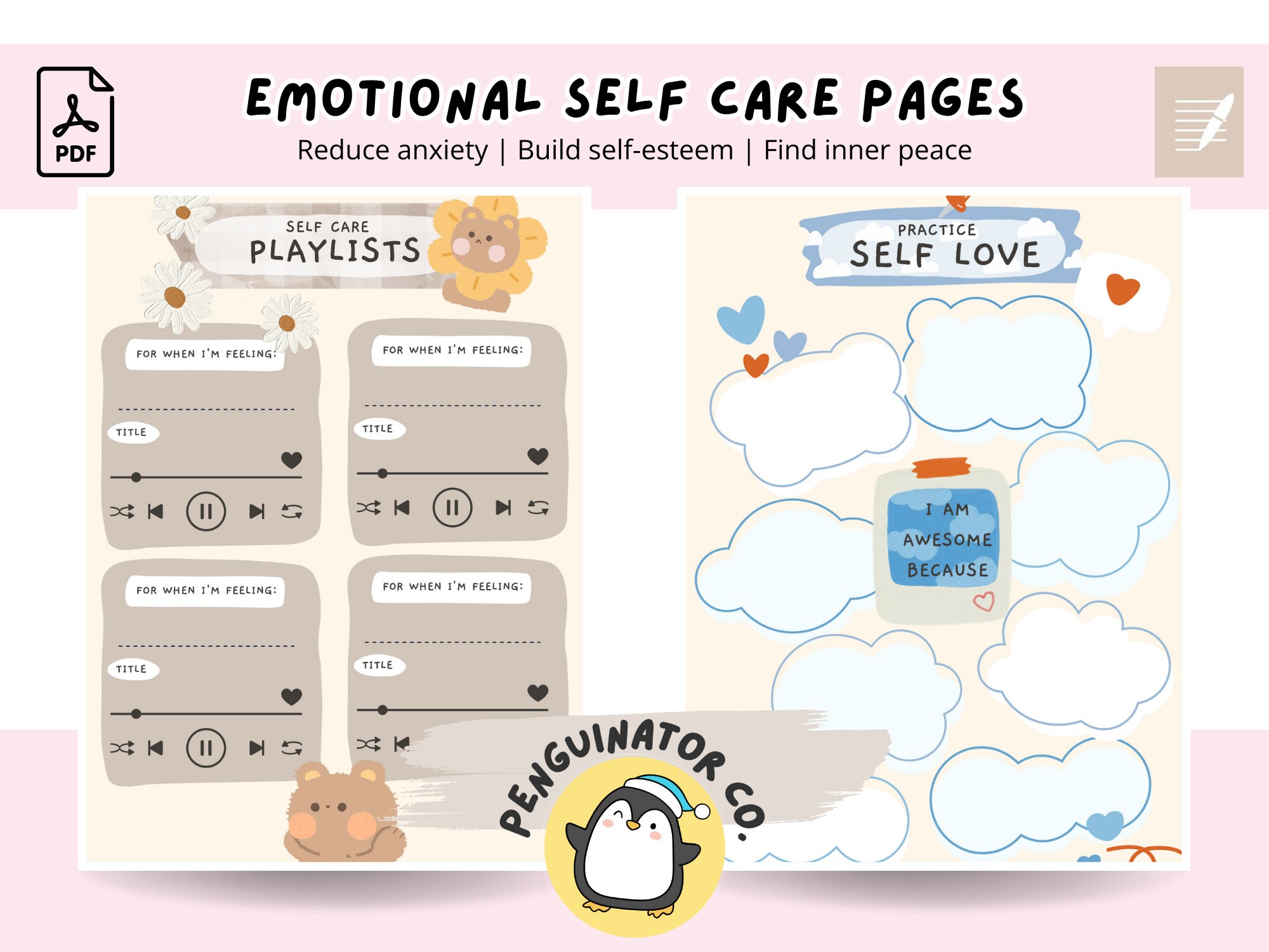 Anxiety Bundle CBT Worksheets Digital Planner Therapy Printables Mental ...