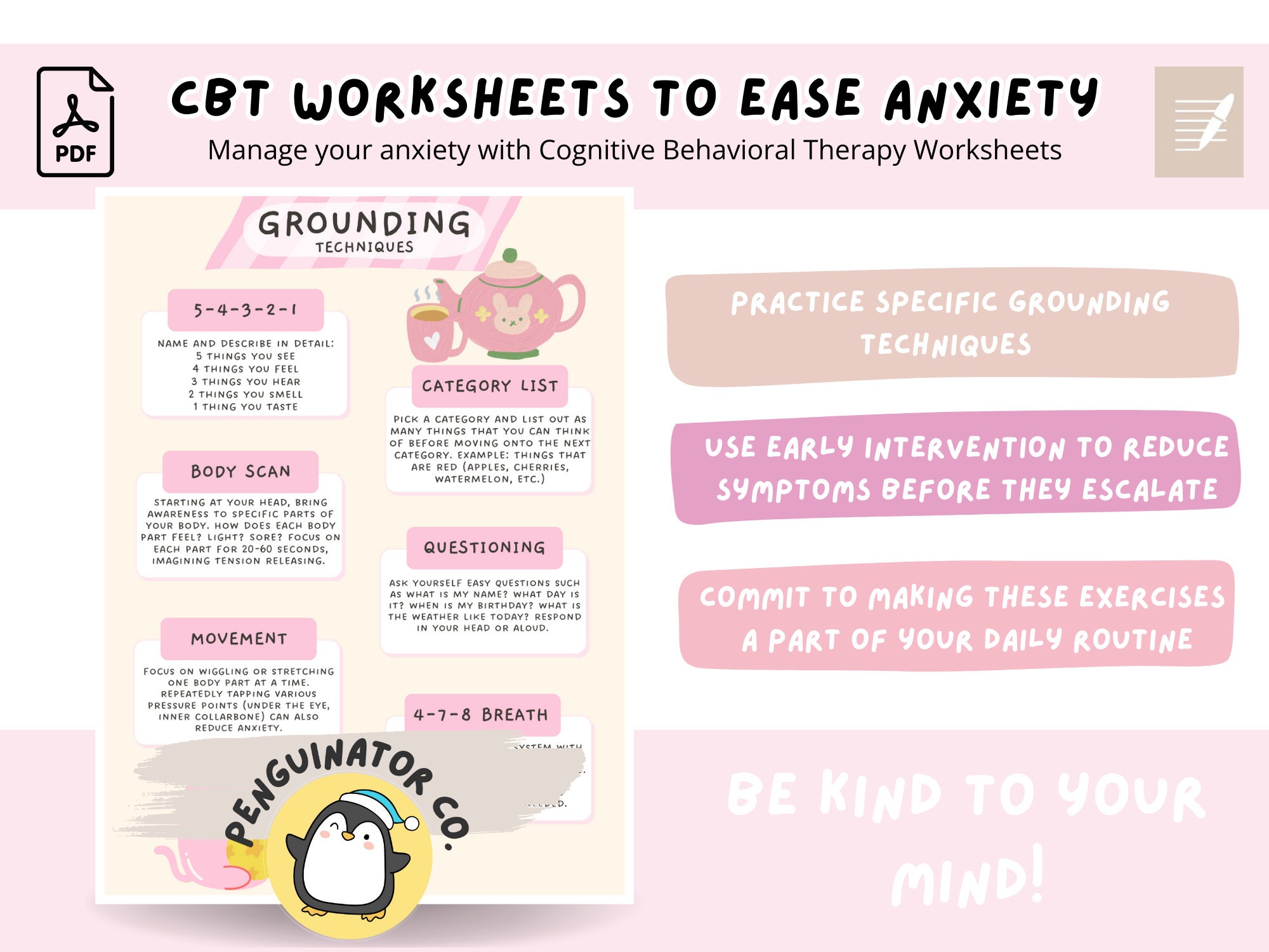 Anxiety Bundle CBT Worksheets Digital Planner Therapy Printables Mental ...