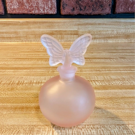 Vintage Pink Frosted Silk Glass Perfume Bottle Wi… - image 6