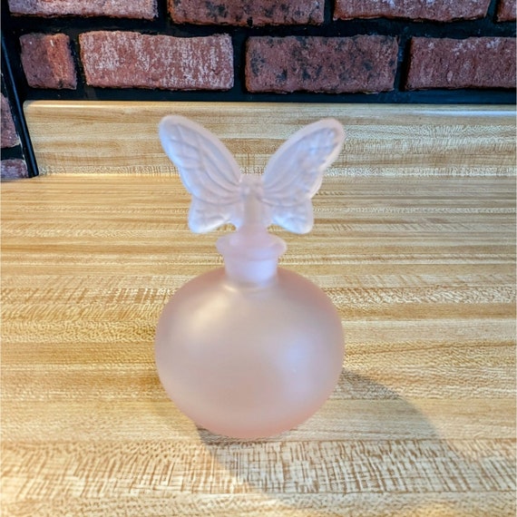 Vintage Pink Frosted Silk Glass Perfume Bottle Wi… - image 1