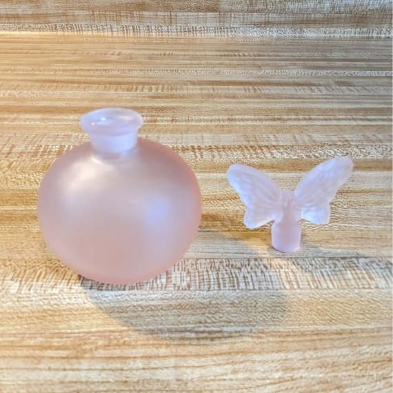 Vintage Pink Frosted Silk Glass Perfume Bottle Wi… - image 3